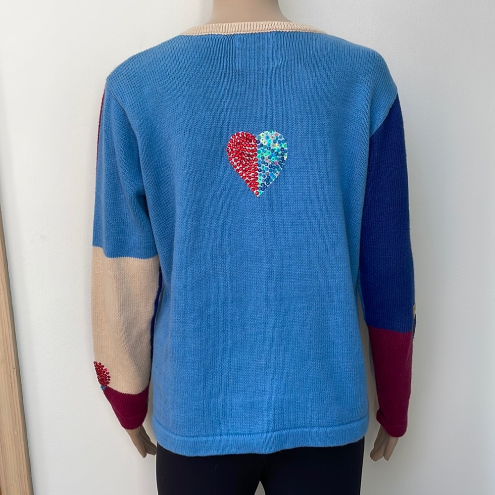 Storybook Knit Cardigan XS patriotic red white blue patchwork - Picture 2 of 7